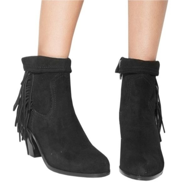 Sam Edelman 9M Black Leather‎ Ankle Boots Booties LOUIE Fringe Western - Picture 1 of 9